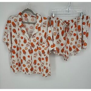 Way To Celebrate Halloween Fall Pajama Set 2X 18W-20W Pumpkin Coffee Print